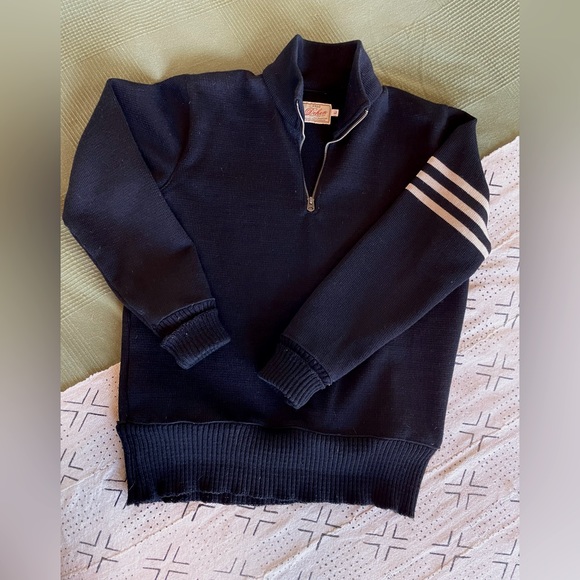 One-of-a-kind Jet Black Dehen Motorcycle Sweater with Arm Stripes